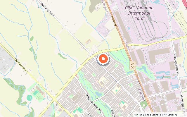 Map showing the location of Clarkway & Castlemore in Brampton