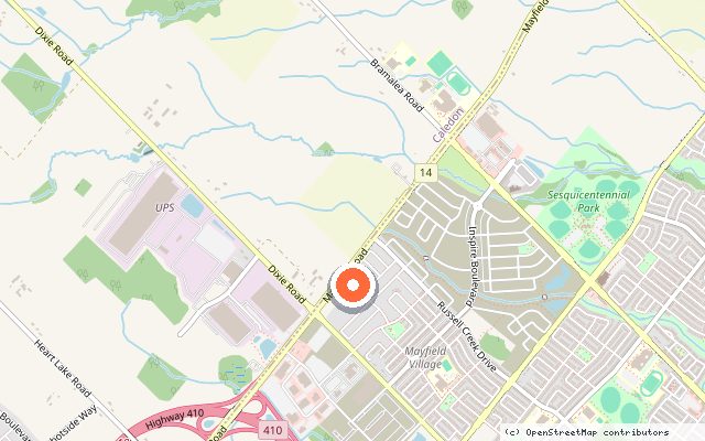 Map showing the location of Mayfield Village in Brampton