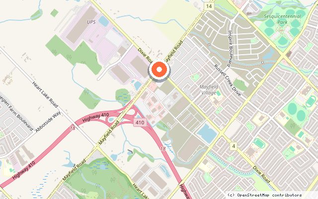 Map showing the location of Mayfield Village in Brampton