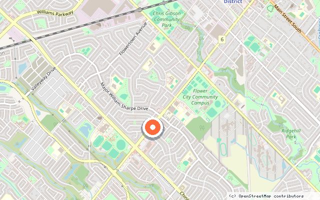 Map showing the location of Spring Valley Village in Brampton
