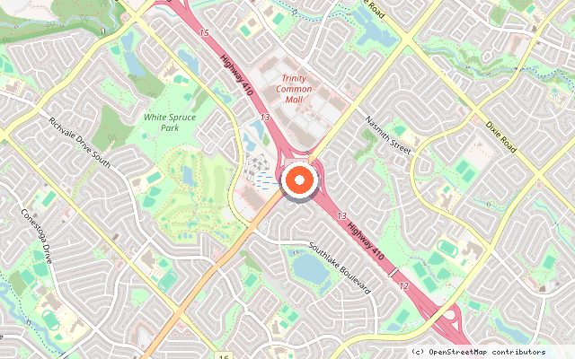 Map showing the location of Spruce Trails in Brampton
