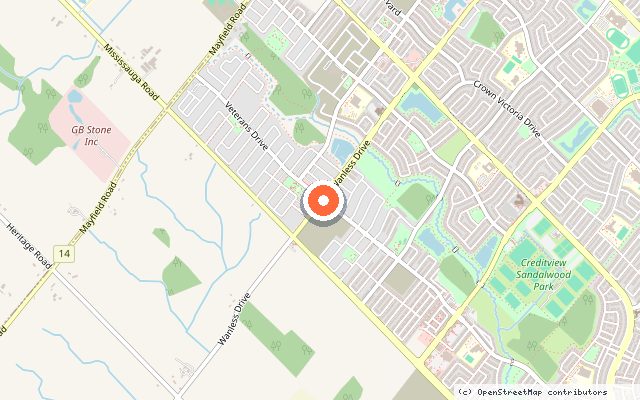 Map showing the location of Urban Towndominiums in Brampton
