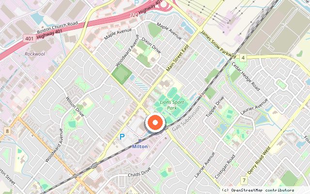 Map showing the location of Thompson Towers in Milton