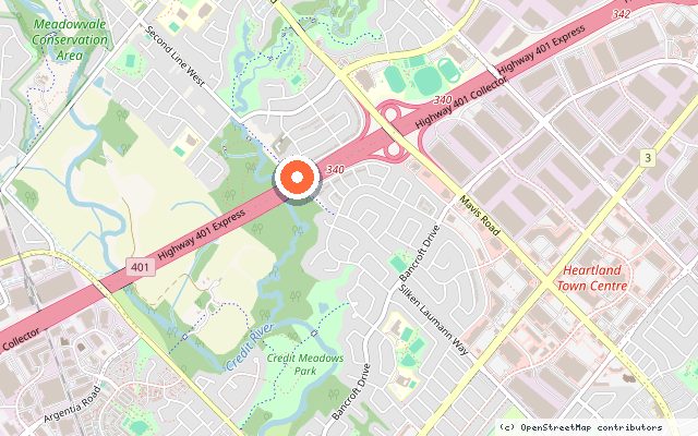 Map showing the location of Harmony Crossing in Mississauga