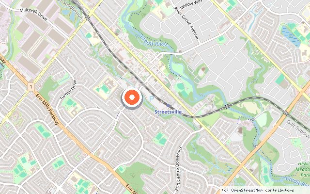 Map showing the location of Streetsville Centre in Mississauga