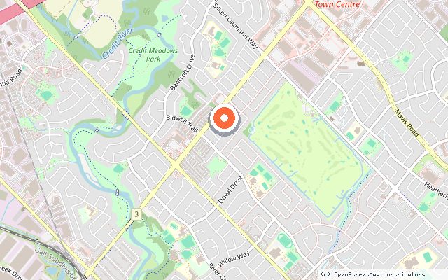 Map showing the location of Whitehorn Woods in Mississauga