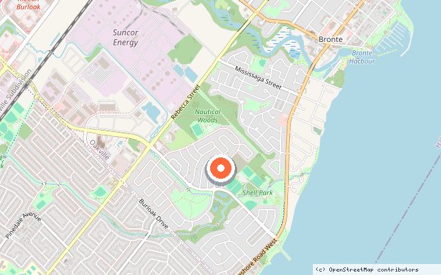 Map showing the location of South Lake in Oakville