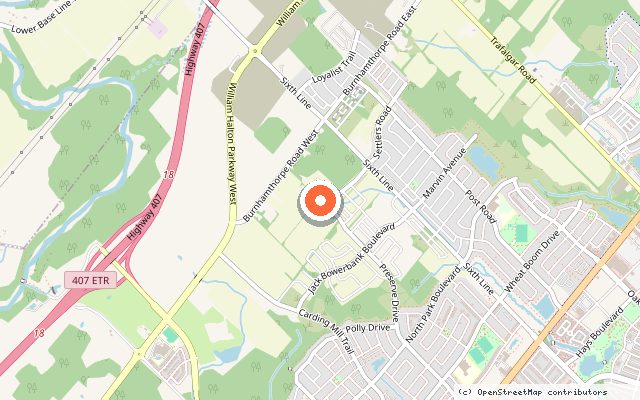 Map showing the location of Towns on the Park in Oakville