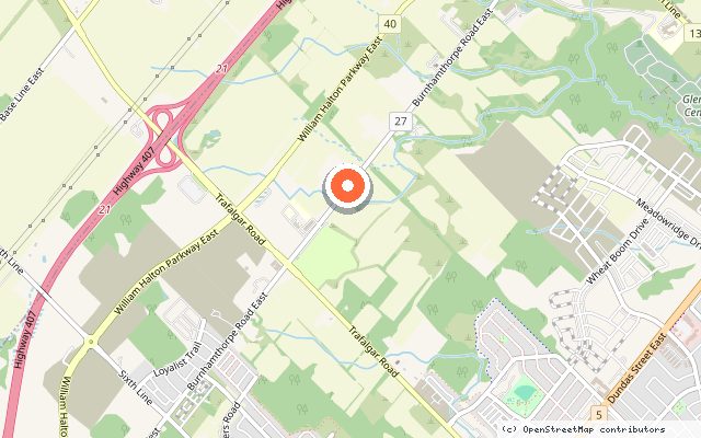Map showing the location of Trafalgar Highlands in Oakville