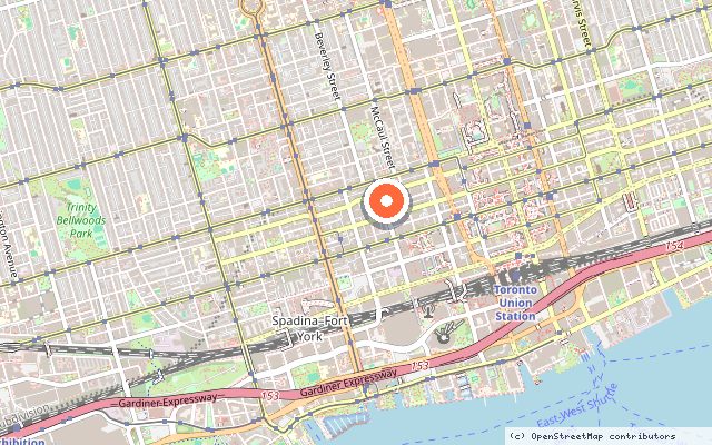 Map showing the location of 133 John St in Toronto
