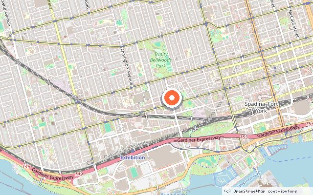 Map showing the location of Bellwoods House in Toronto