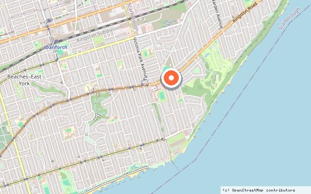 Map showing the location of Courcelette Condos in Toronto