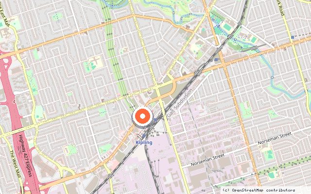 Map showing the location of Kipling Station Condos in Toronto
