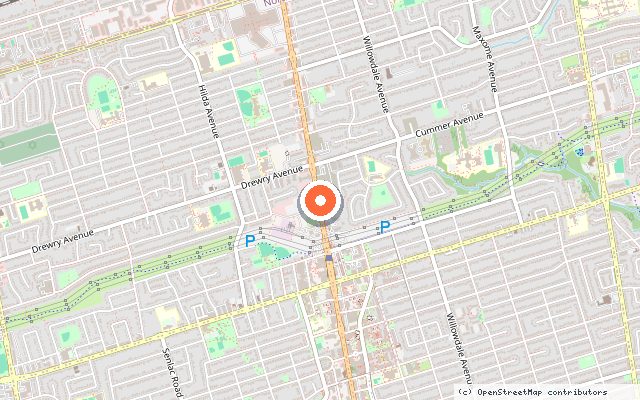 Map showing the location of M2M Squared Condos in Toronto