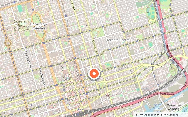 Map showing the location of Queen Church in Toronto