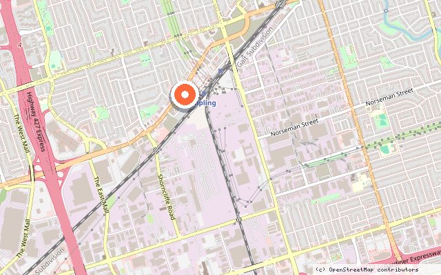 Map showing the location of The Kip District in Toronto