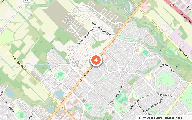Map showing the location of Joshua Creek Montage in Oakville